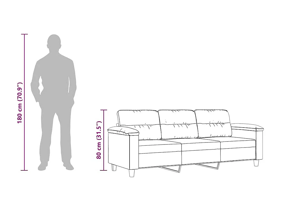 Driezitsbank 180 cm microvezelstof lichtgrijs