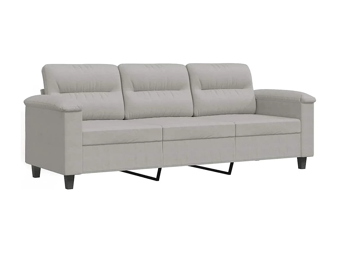 Divano a 3 Posti Grigio Chiaro 180 cm in Tessuto Microfibra