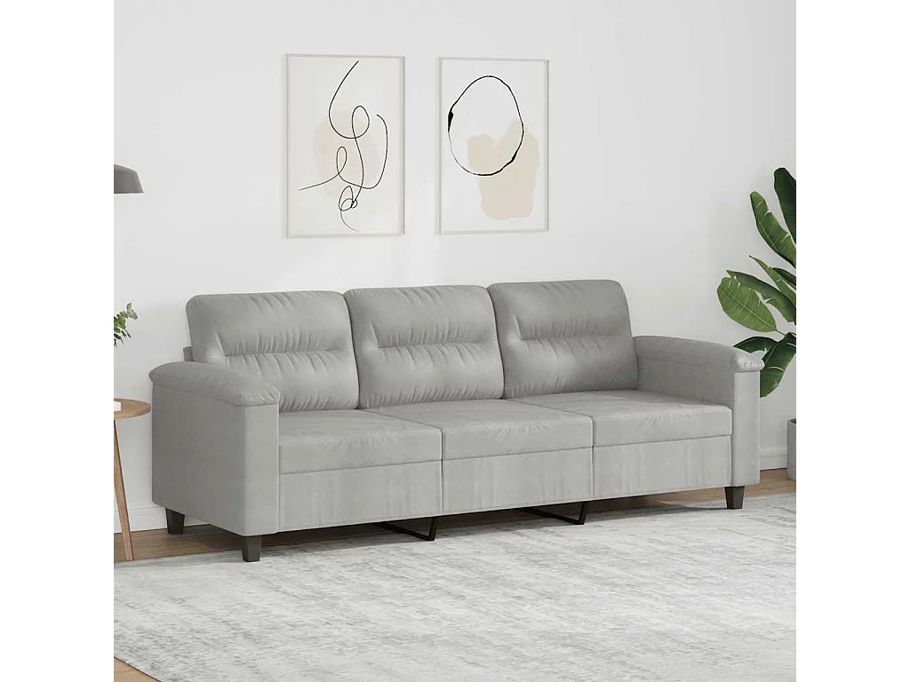 Divano a 3 Posti Grigio Chiaro 180 cm in Tessuto Microfibra