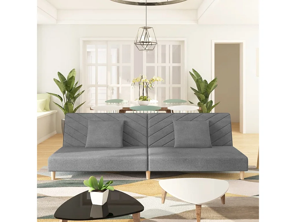 Schlafsofa 2-Sitzer mit 2 Kissen Hellgrau Stoff