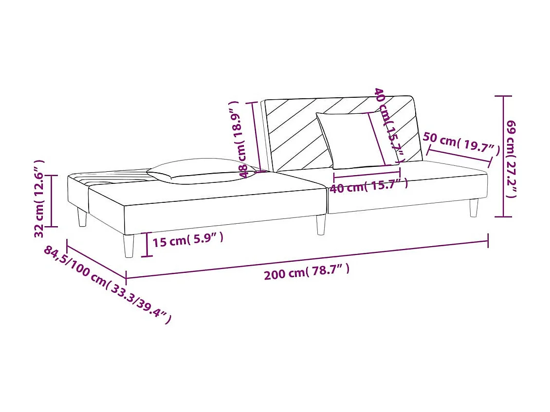 Schlafsofa 2-Sitzer mit 2 Kissen Hellgrau Stoff
