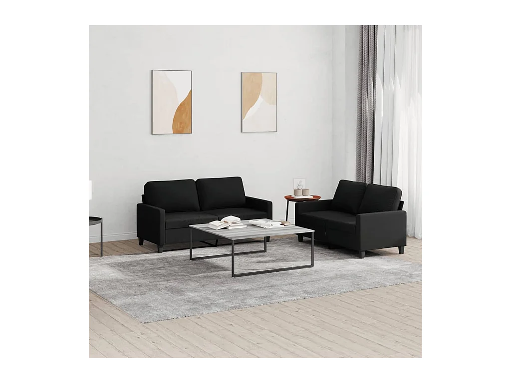 Ensemble de canapés 2 pcs avec coussins Noir Tissu