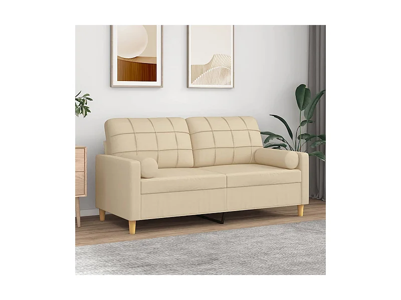 2-Sitzer-Sofa mit Zierkissen Creme 140 cm Stoff