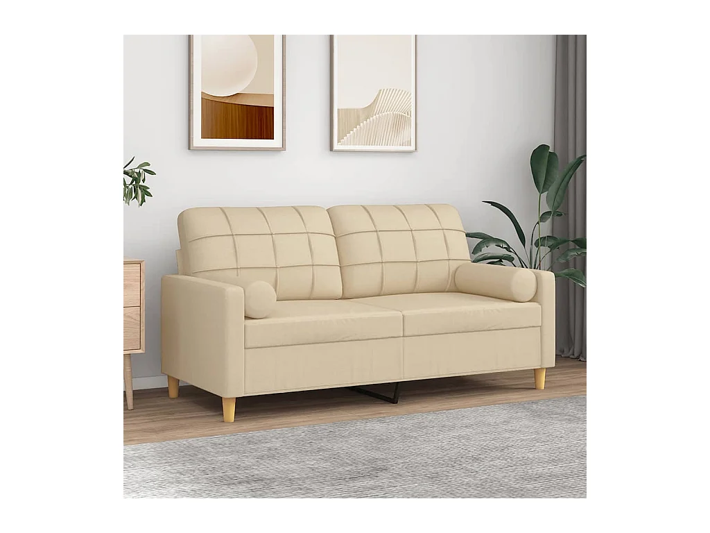 2-Sitzer-Sofa mit Zierkissen Creme 140 cm Stoff