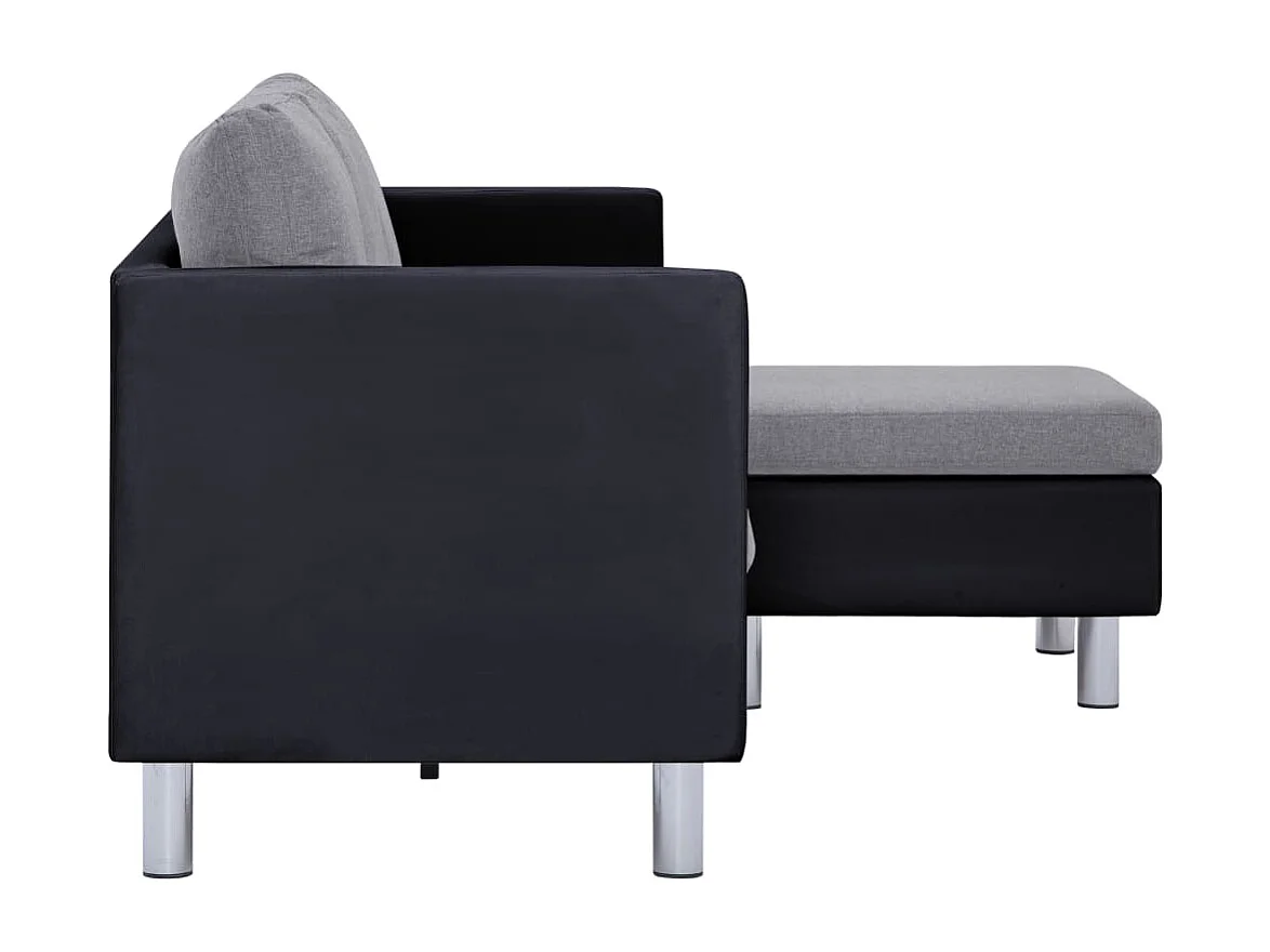 Canapé 3 places avec coussins en similicuir noir