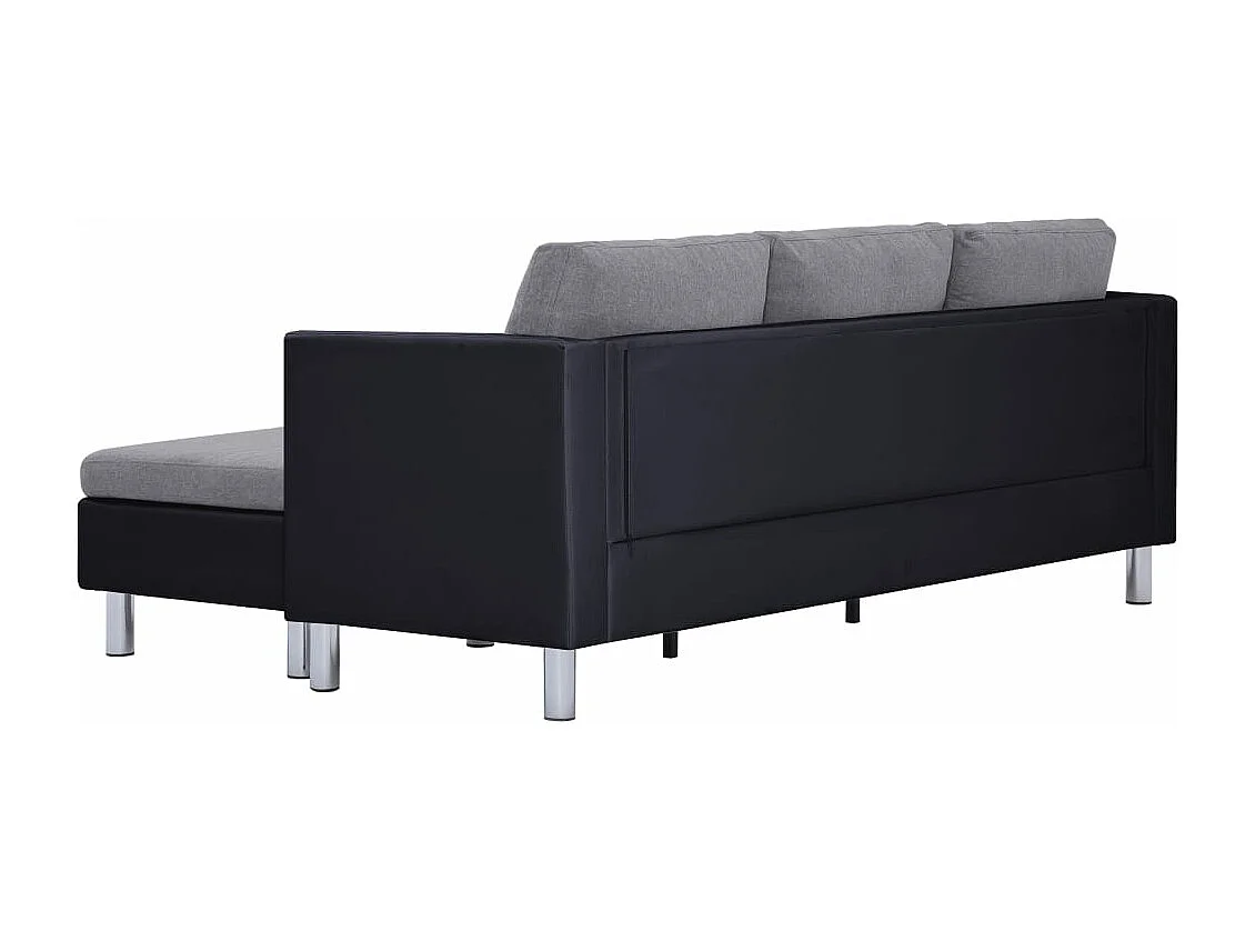 Canapé 3 places avec coussins en similicuir noir