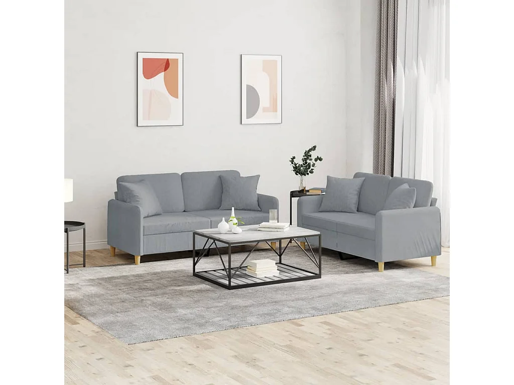 2-delige Loungeset met kussens stof lichtgrijs