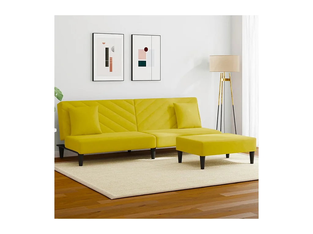 Ensemble de canapés 2 pcs avec coussins jaune velours