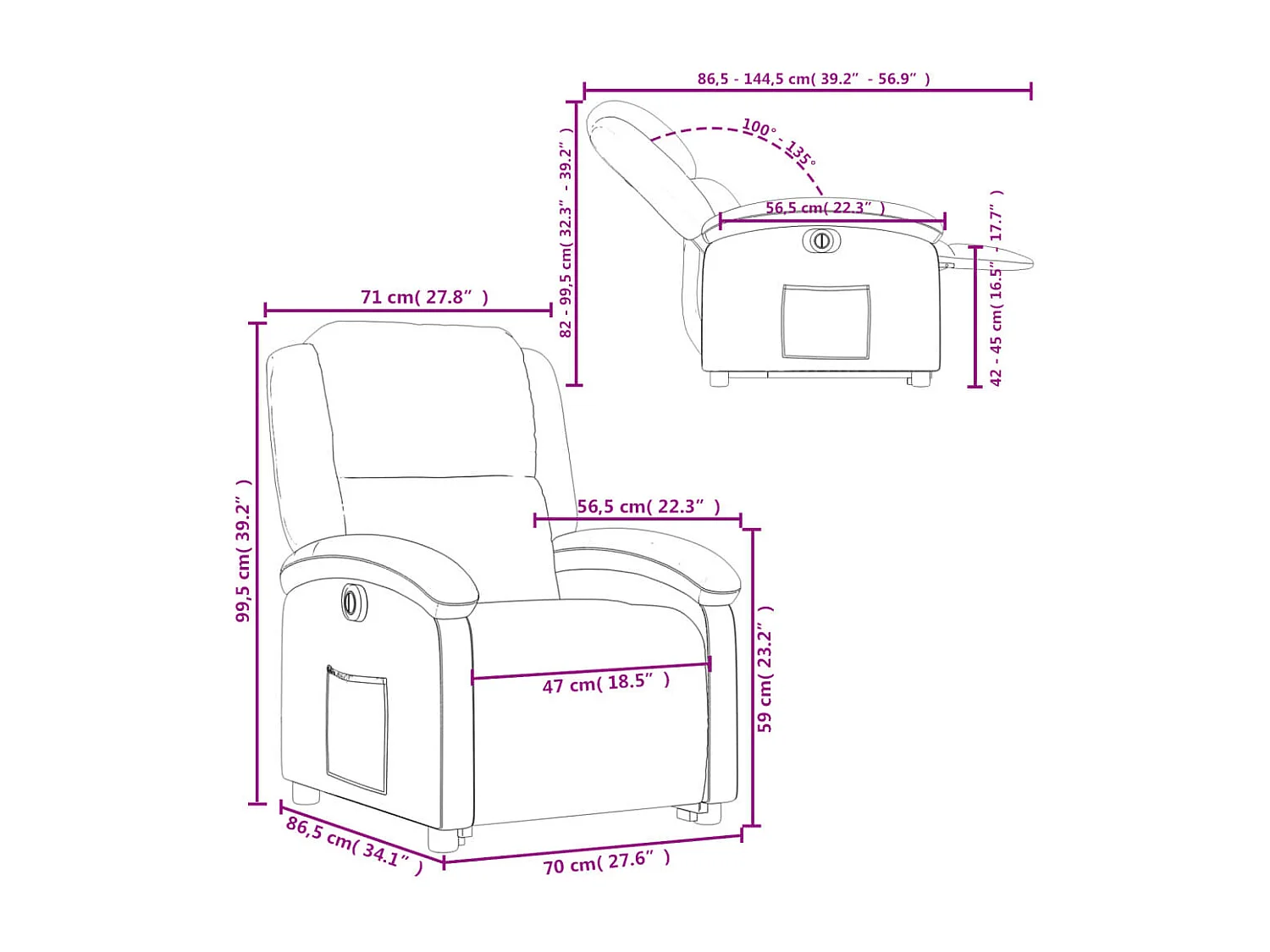 Fauteuil inclinable électrique taupe tissu