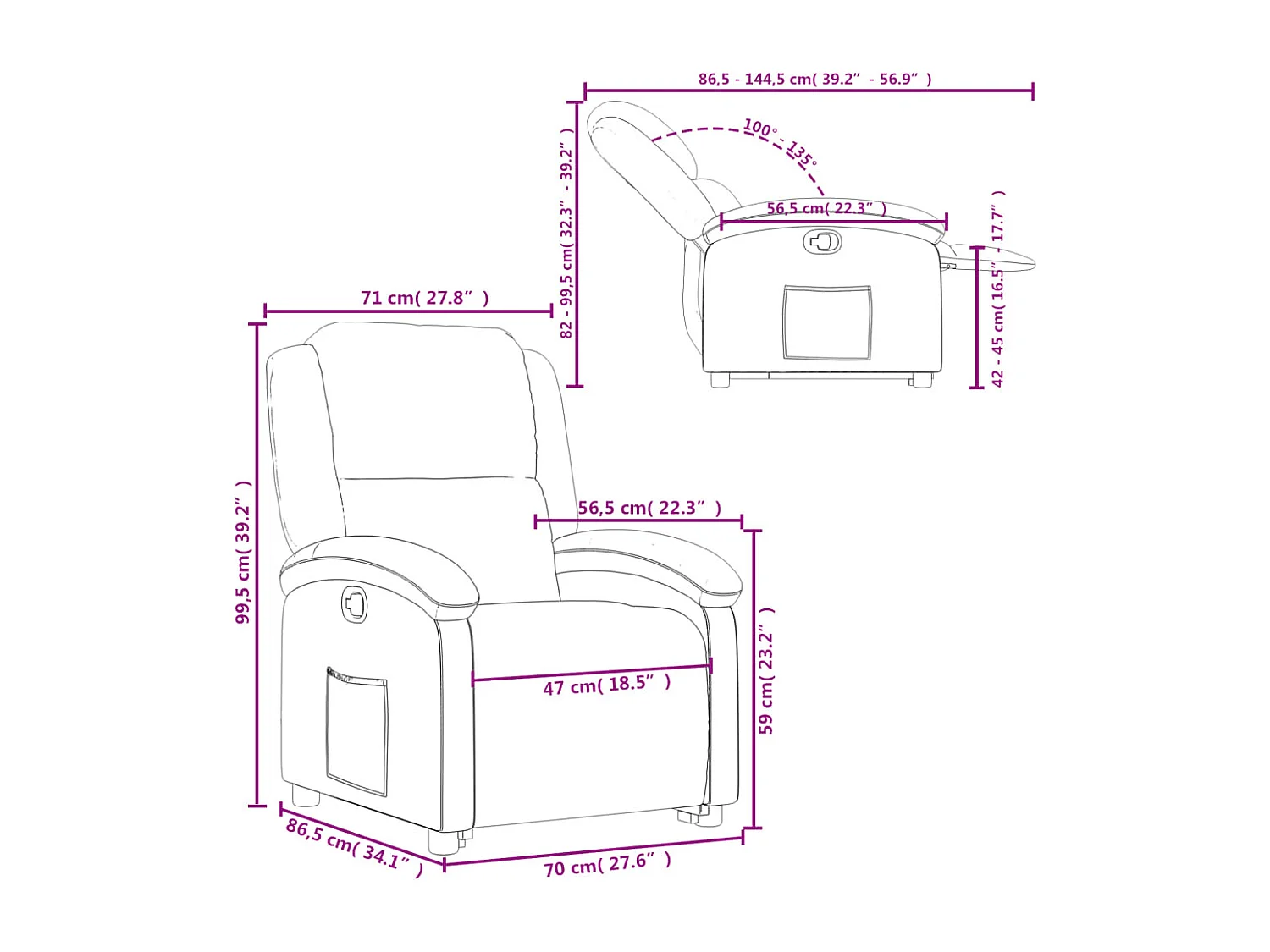 Fauteuil inclinable taupe tissu