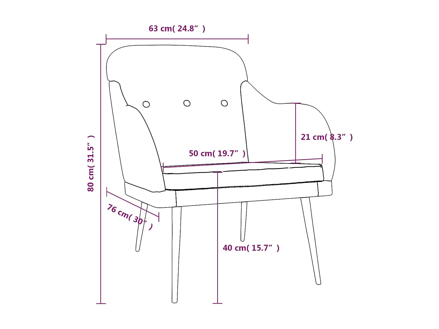 Fauteuil Noir 63x76x80 cm Tissu