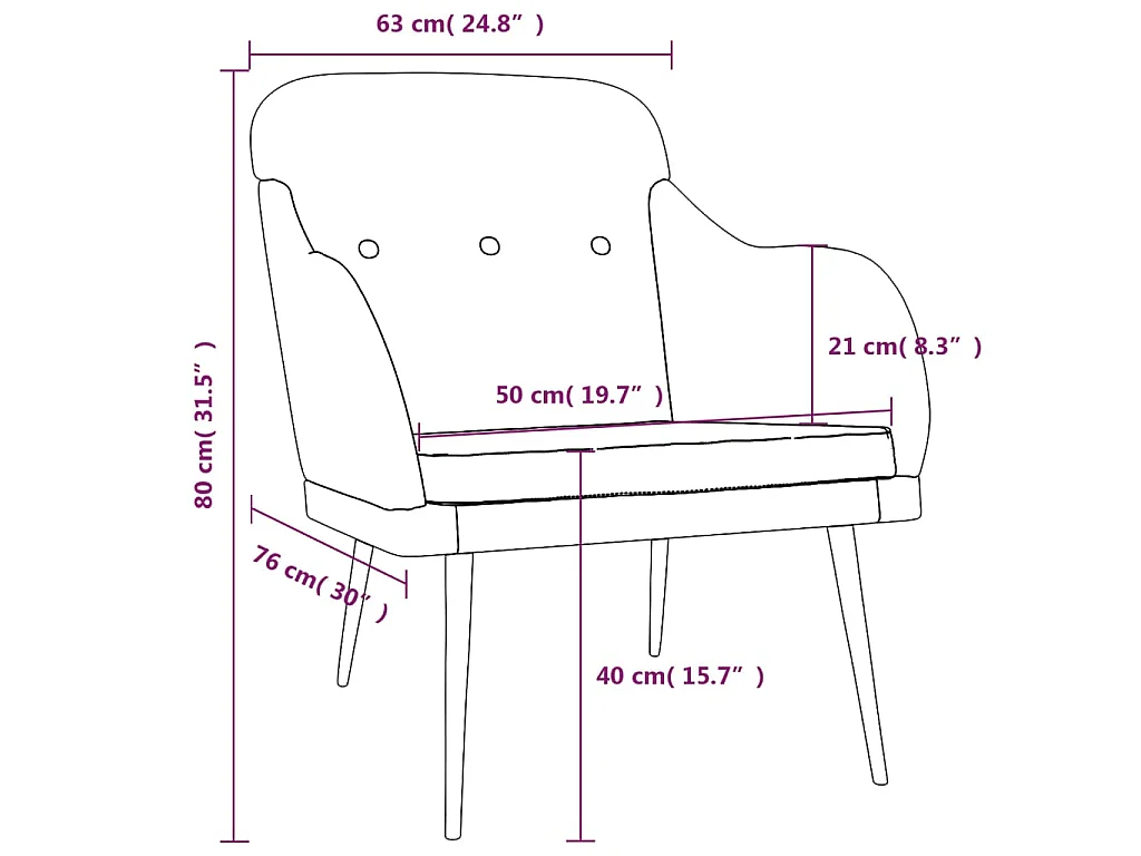 Fauteuil Noir 63x76x80 cm Tissu