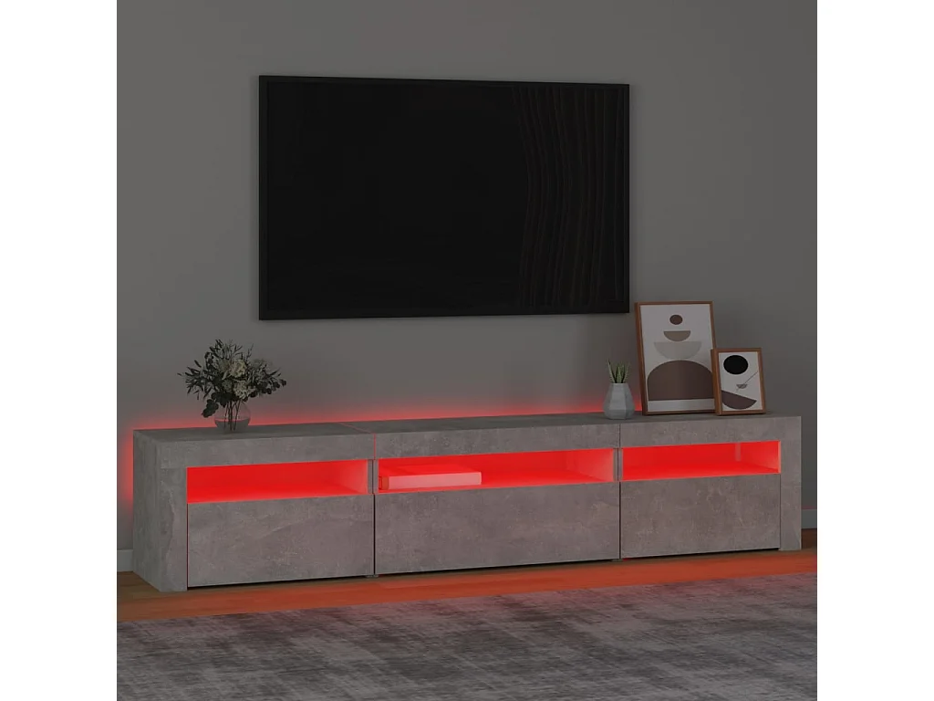 Meuble TV avec lumières LED Gris béton 195x35x40 cm