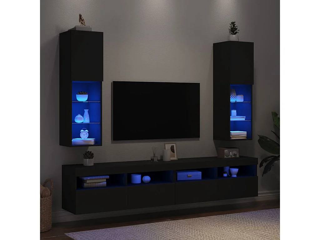 Tv-meubels met LED-verlichting 2 st 30,5x30x102 cm zwart