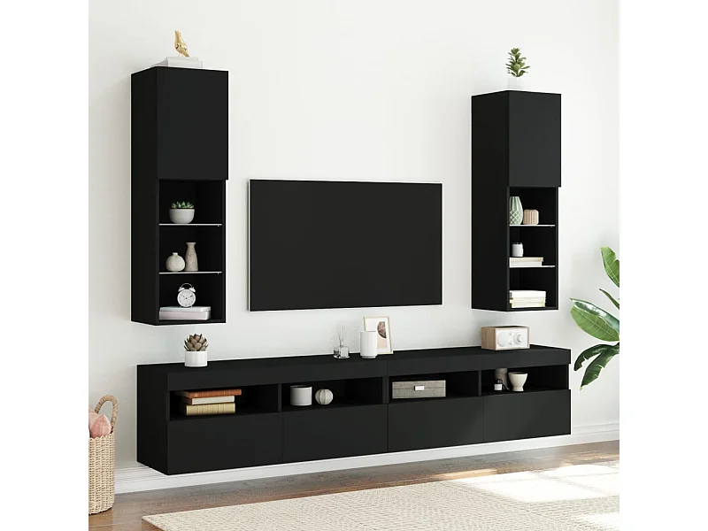 Meubles TV avec lumières LED 2 pcs noir 30,5x30x102 cm