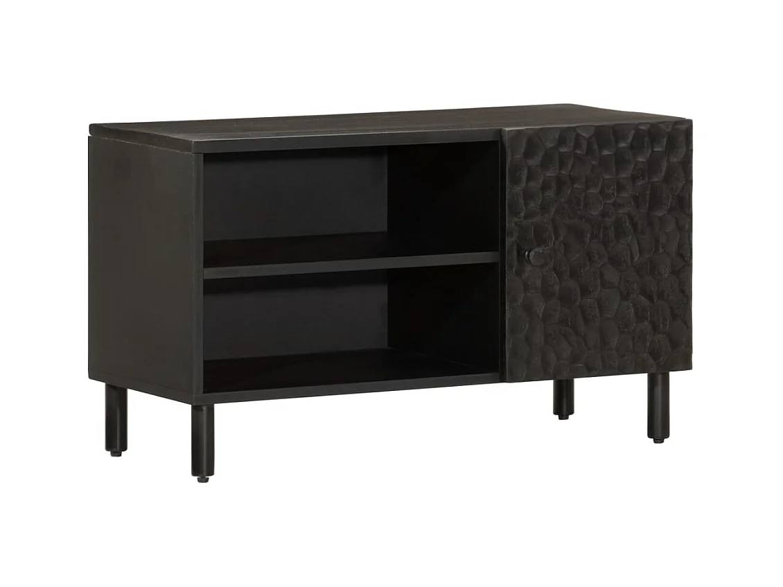 Meuble TV noir 80x31x46 cm bois massif de manguier