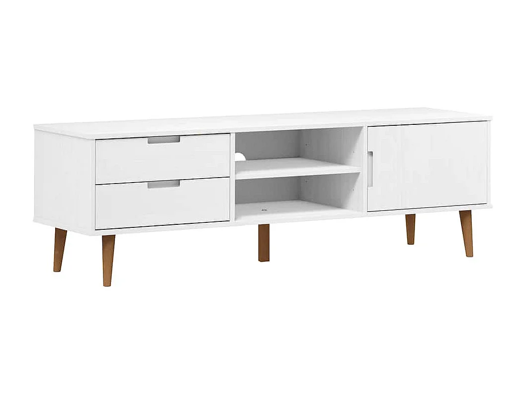 Meuble TV MOLDE Blanc 158x40x49 cm Bois de pin massif