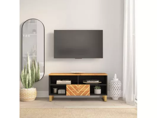 Kauf Unique TV-Schrank Braun und Schwarz 100x33,5x46 cm Massivholz Mango