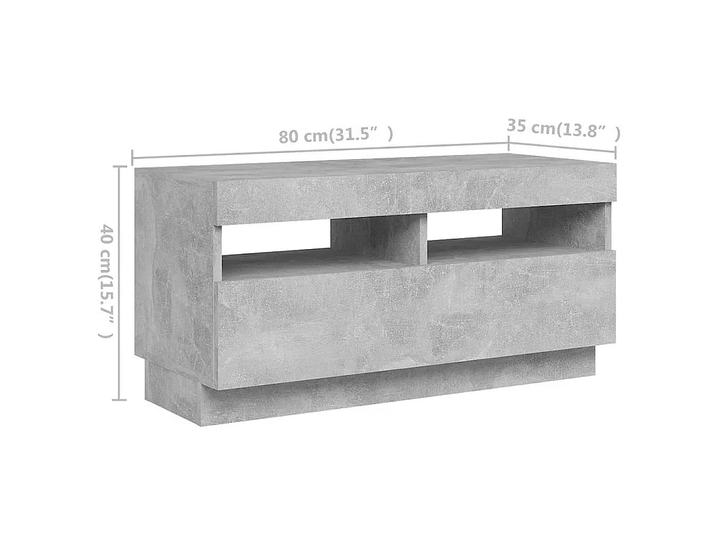 Móvel de TV com luzes LED 260x35x40 cm cinzento cimento
