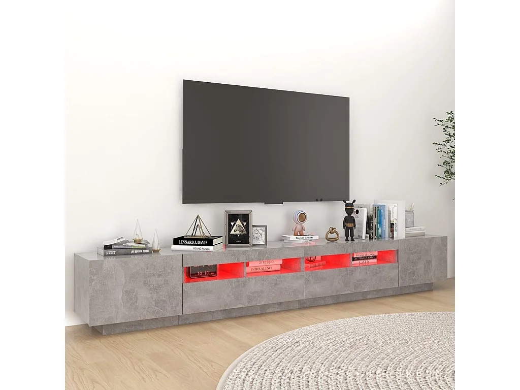 Móvel de TV com luzes LED 260x35x40 cm cinzento cimento