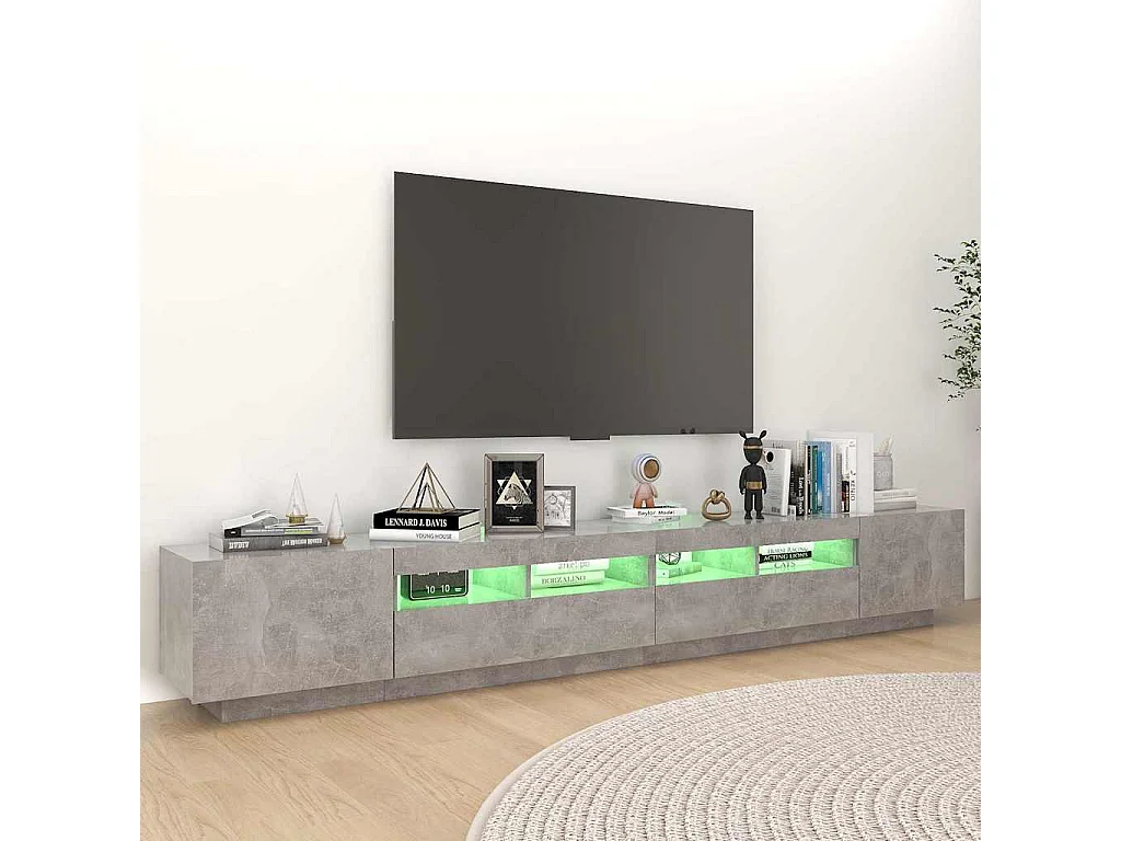 Móvel de TV com luzes LED 260x35x40 cm cinzento cimento