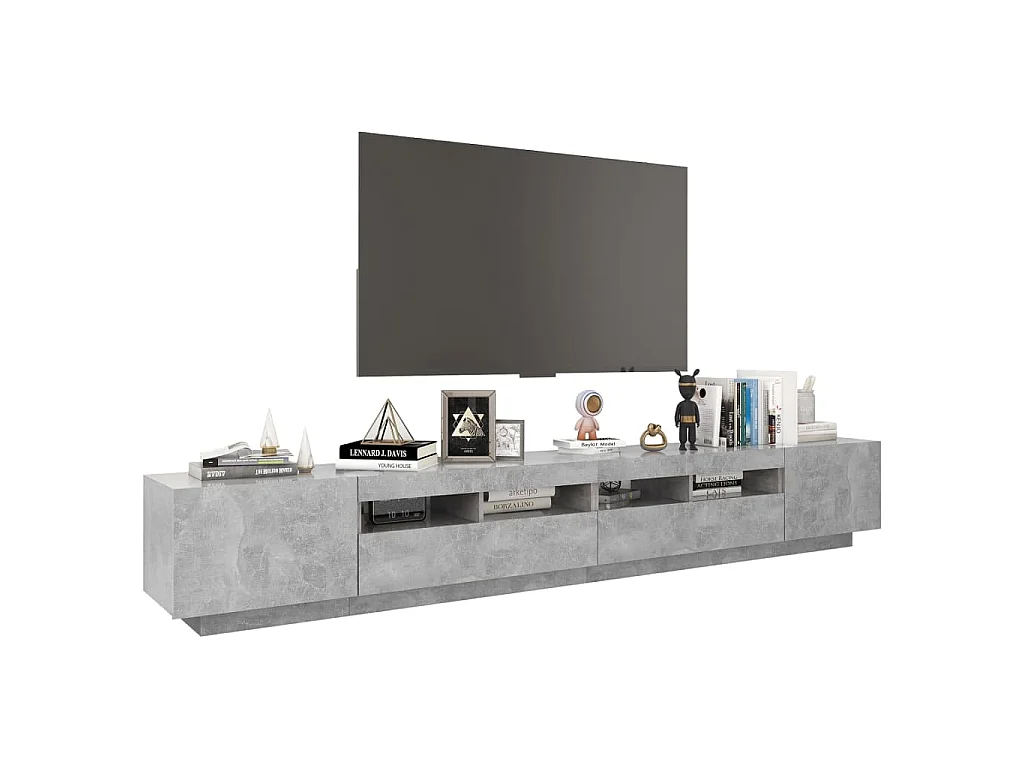 Móvel de TV com luzes LED 260x35x40 cm cinzento cimento