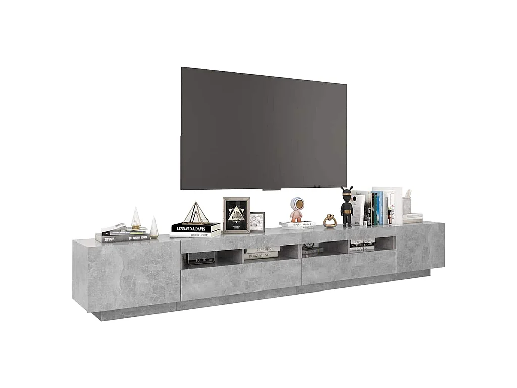 Meuble TV avec lumières LED Gris béton 260x35x40 cm