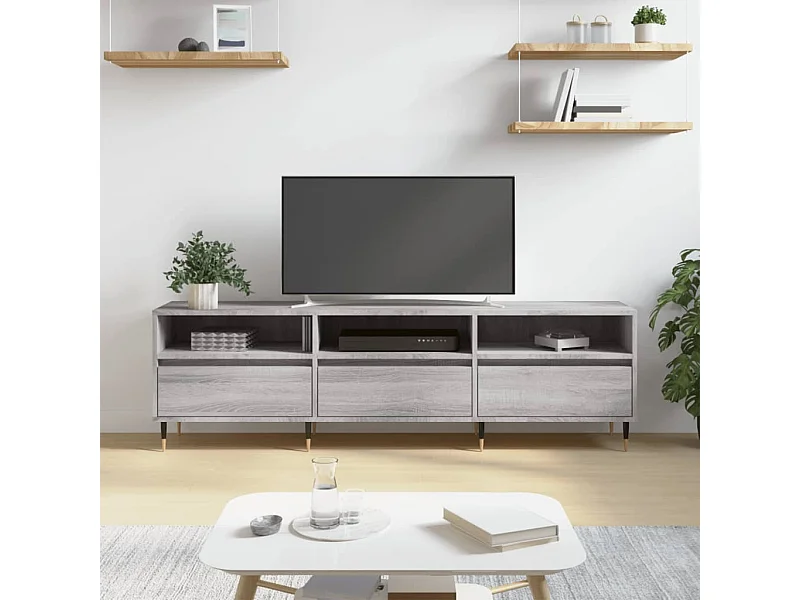 Mebel TV Sonoma Szary 150x30x44,5 cm Drewno Inżynieryjne z Dużą Przestrzenią Magazynową