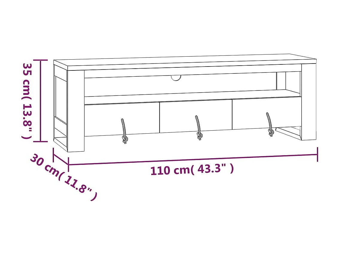 Móvel de TV 110x30x35 cm madeira de teca maciça
