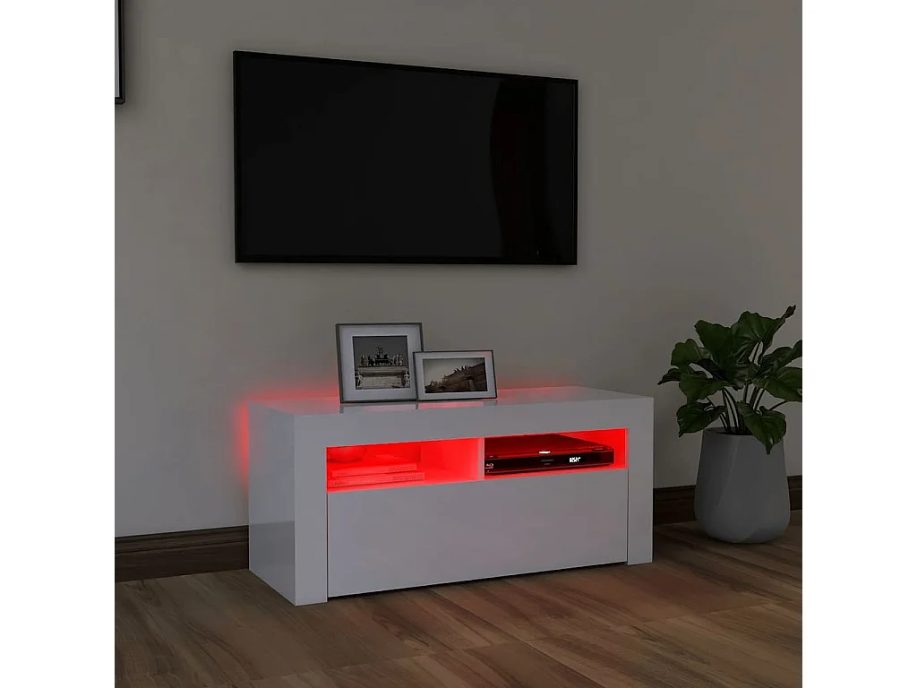 Meuble TV avec lumières LED blanc brillant 90x35x40 cm