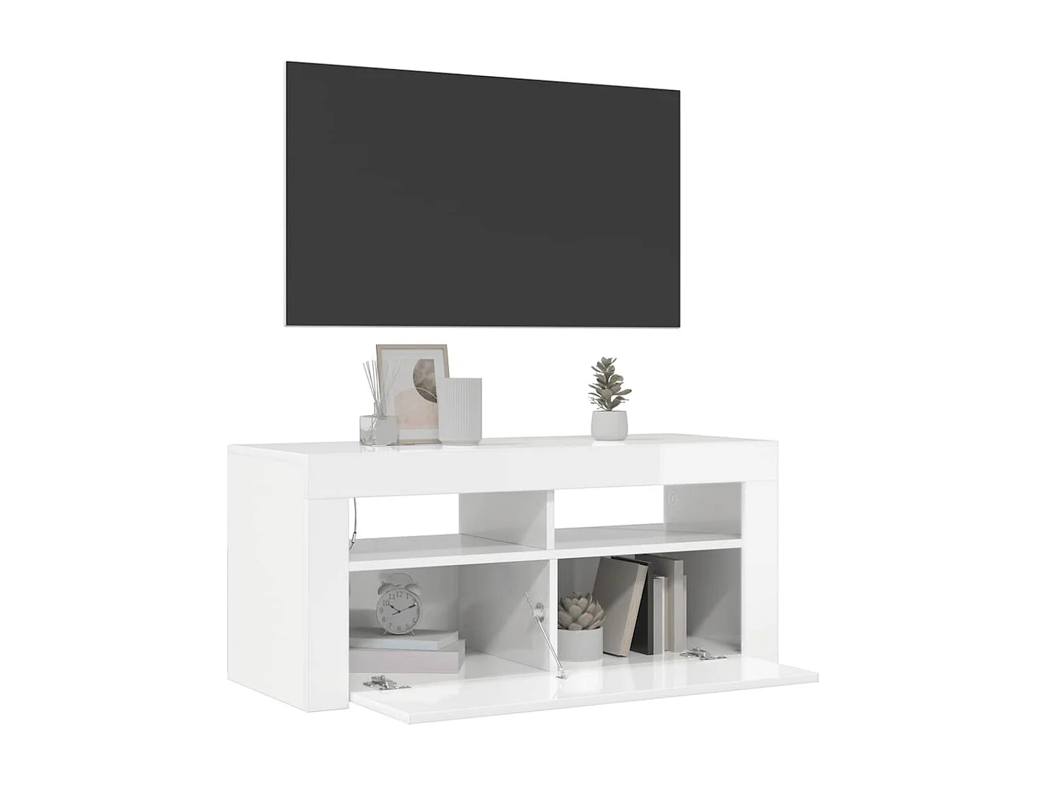 Meuble TV avec lumières LED blanc brillant 90x35x40 cm