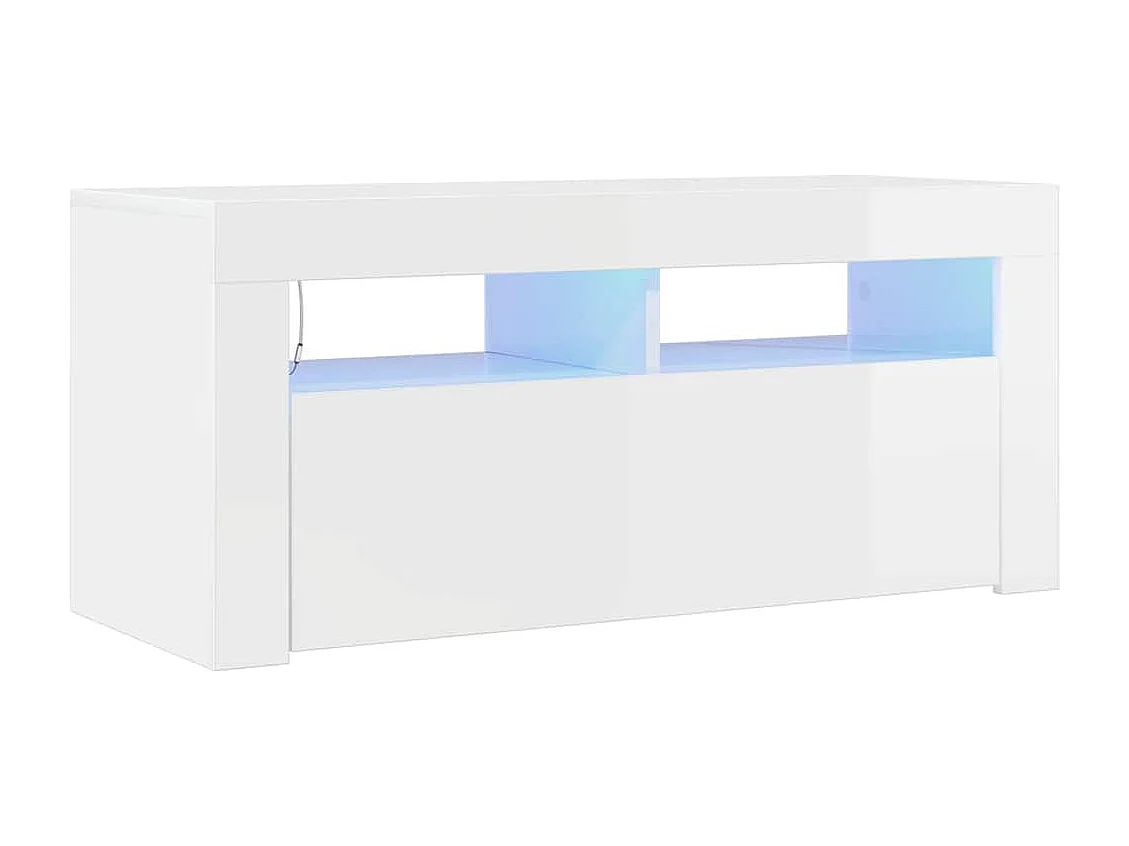 Meuble TV avec lumières LED blanc brillant 90x35x40 cm