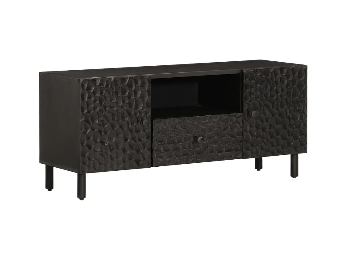 Meuble TV noir 105x33x46 cm bois massif de manguier