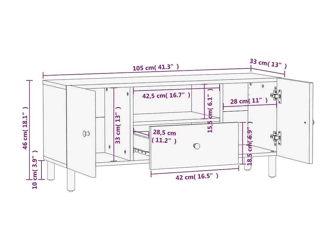TV-Schrank Schwarz 105x33x46 cm Massivholz Mango
