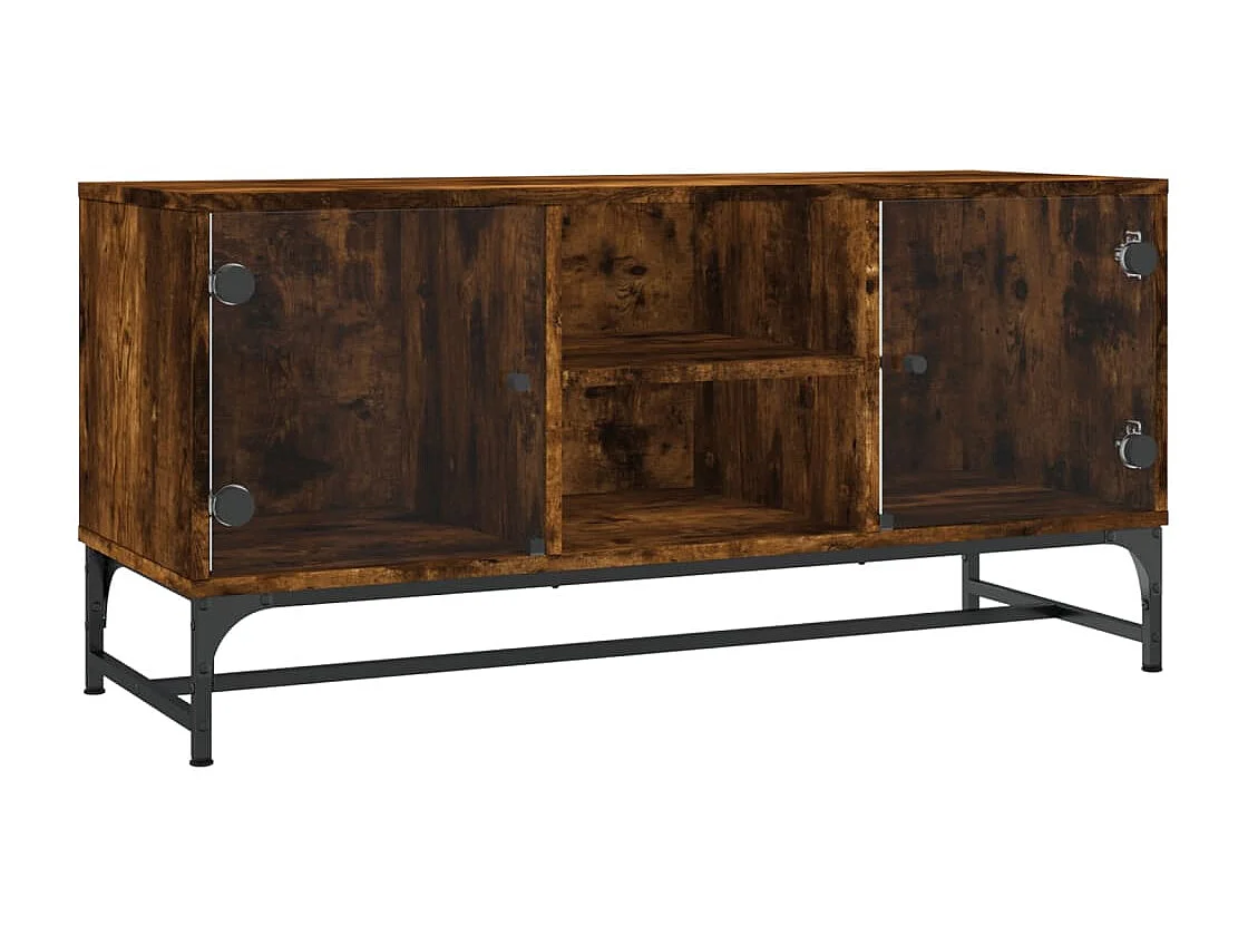 Meuble TV avec portes en verre chêne fumé 102x37x50 cm