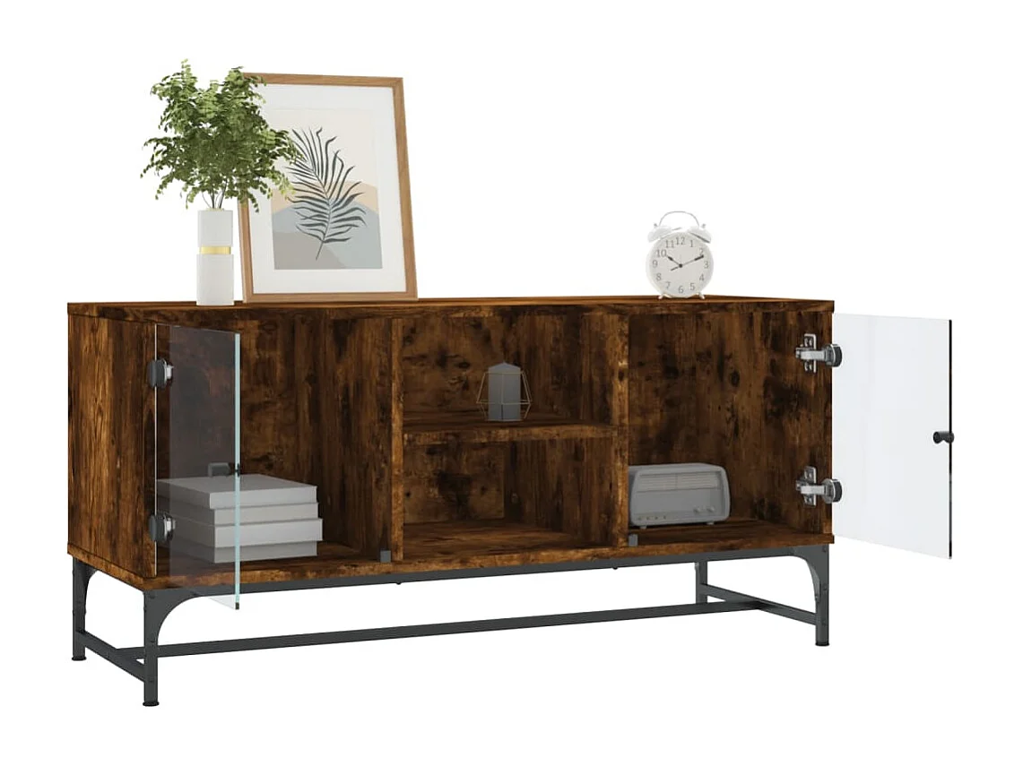 Meuble TV avec portes en verre chêne fumé 102x37x50 cm