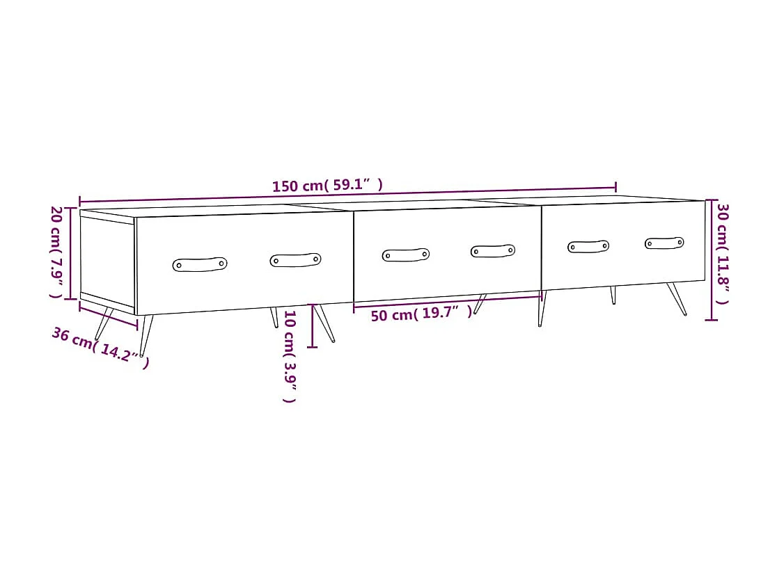 Meuble TV gris béton 150x36x30 cm bois d'ingénierie