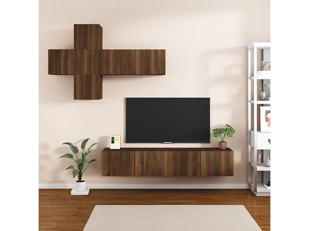 7-tlg. TV-Schrank-Set Braun Eichen-Optik Holzwerkstoff