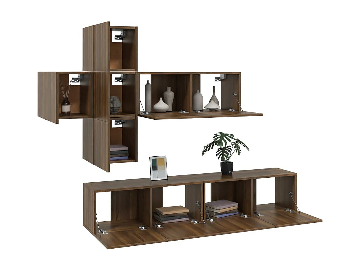 7-tlg. TV-Schrank-Set Braun Eichen-Optik Holzwerkstoff