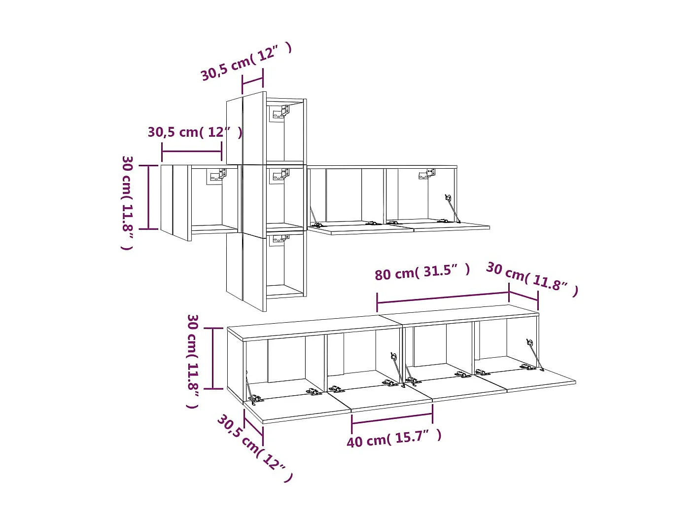 7-tlg. TV-Schrank-Set Braun Eichen-Optik Holzwerkstoff