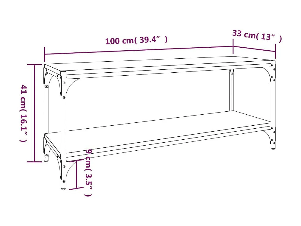Meuble TV Sonoma gris 100x33x41 cm Bois d'ingénierie et acier