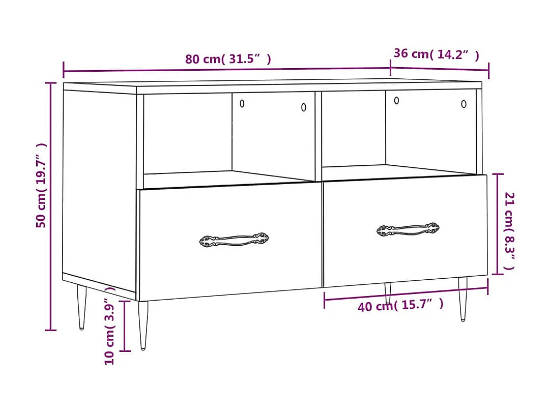 Meuble TV Blanc 80x36x50 cm Bois d'ingénierie