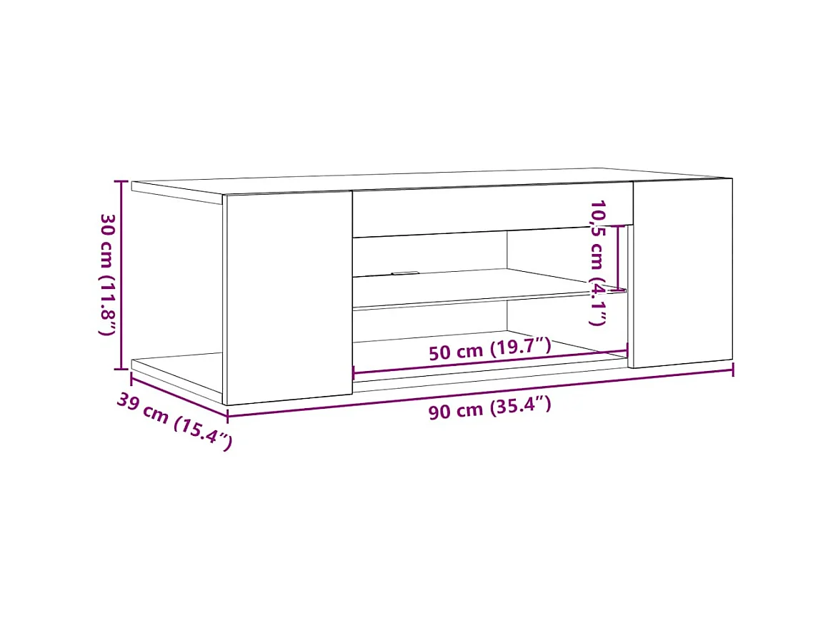 Meuble TV avec lumières LED gris béton 90x39x30 cm