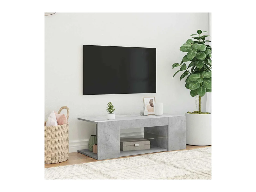 Meuble TV avec lumières LED gris béton 90x39x30 cm