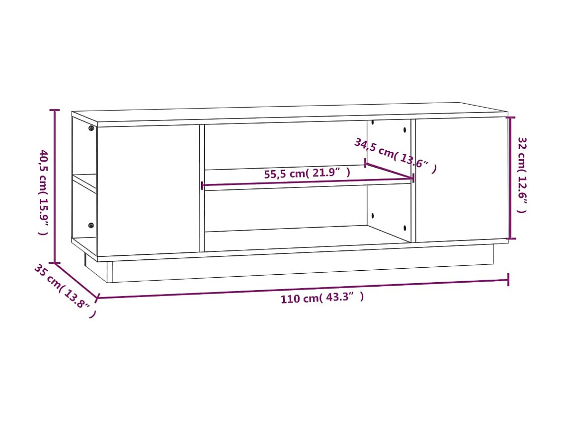 TV-Schrank Weiß 110x35x40,5 cm Massivholz Kiefer