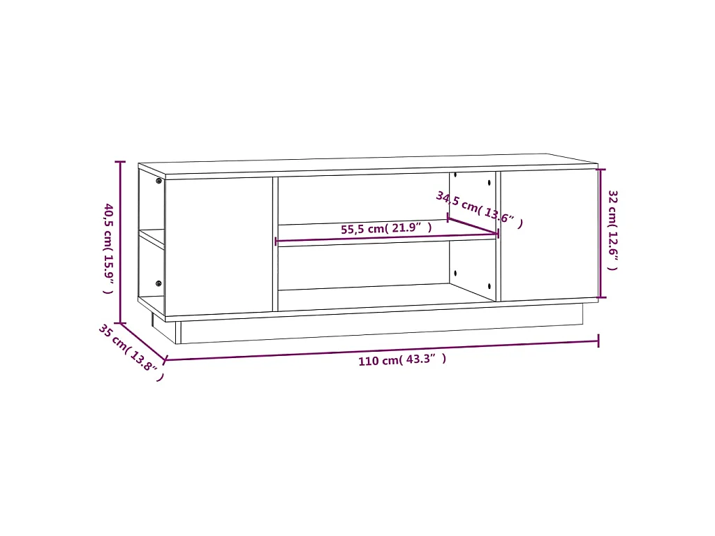 Tv-meubel 110x35x40,5 cm massief grenenhout wit