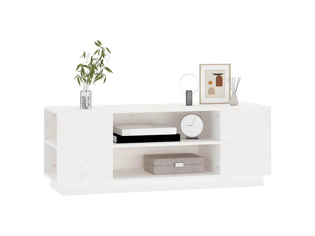 TV-Schrank Weiß 110x35x40,5 cm Massivholz Kiefer