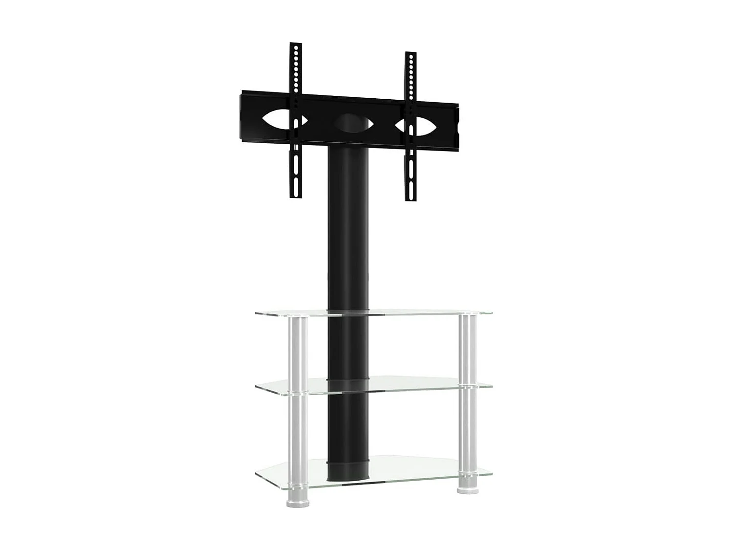 Meuble TV d'angle 3 niveaux pour 32-70 pouces noir et argenté