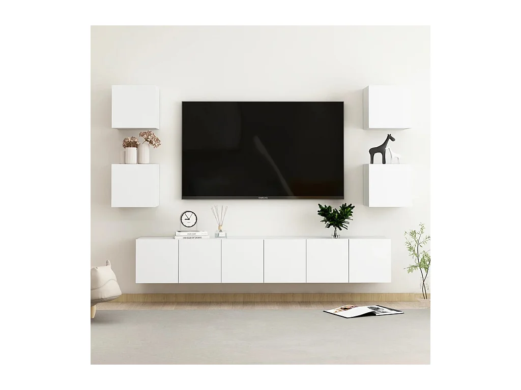 Ensemble de meubles TV 7 pcs Blanc Bois d'ingénierie