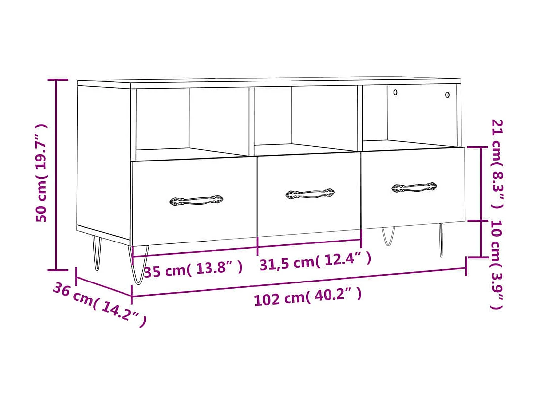 Móvel de TV 102x36x50 cm derivados de madeira branco